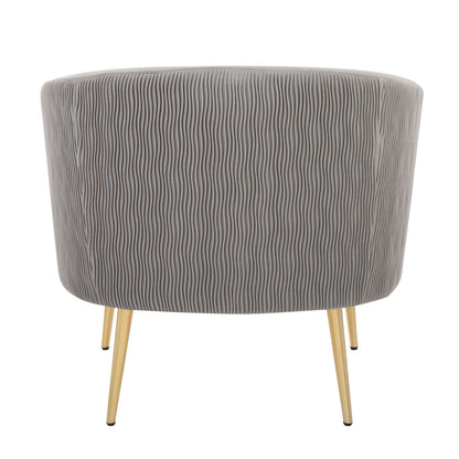 Contemporary glam accent chair with vertical pleated gray upholstery and gold legs on Tampa Home & Garden Store