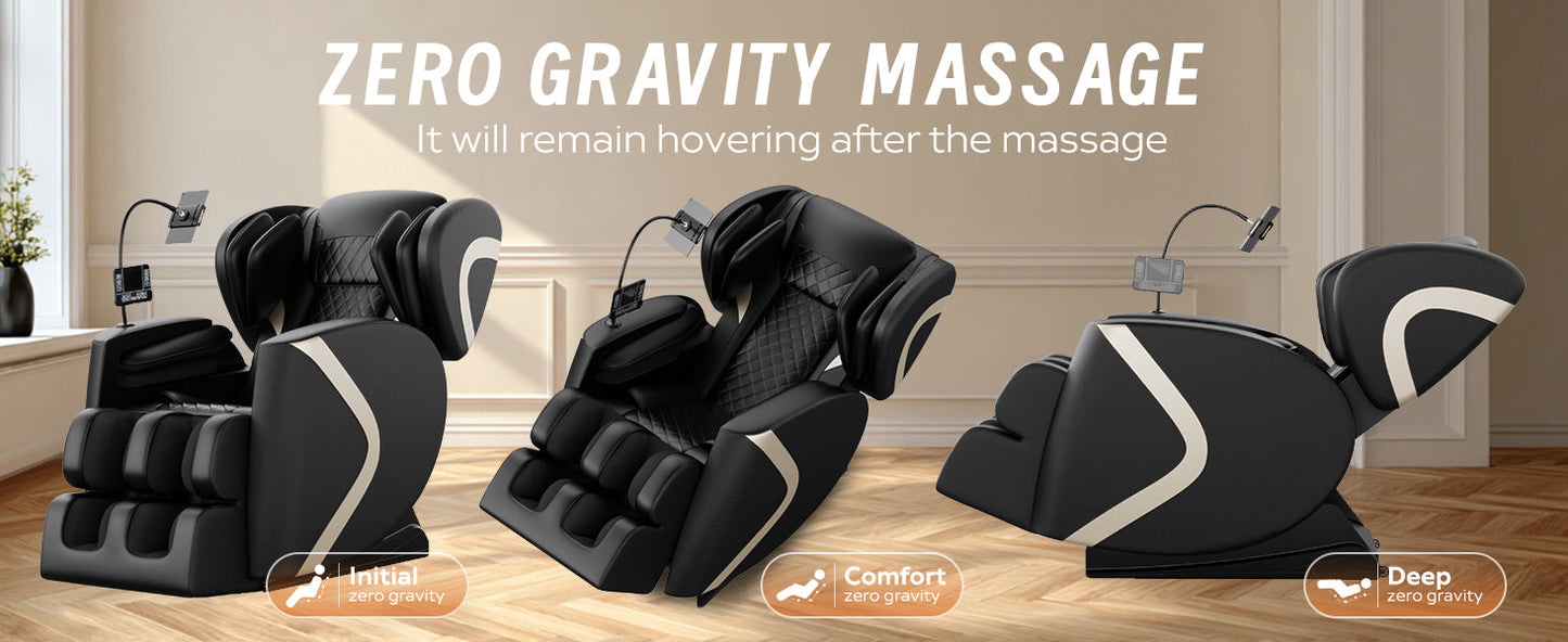 Massage chair recliner with zero gravity by HouseOfZazla; three black quilted chairs in a room on Tampa Home & Garden Store