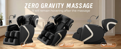 Massage chair recliner with zero gravity by HouseOfZazla; three black quilted chairs in a room on Tampa Home & Garden Store