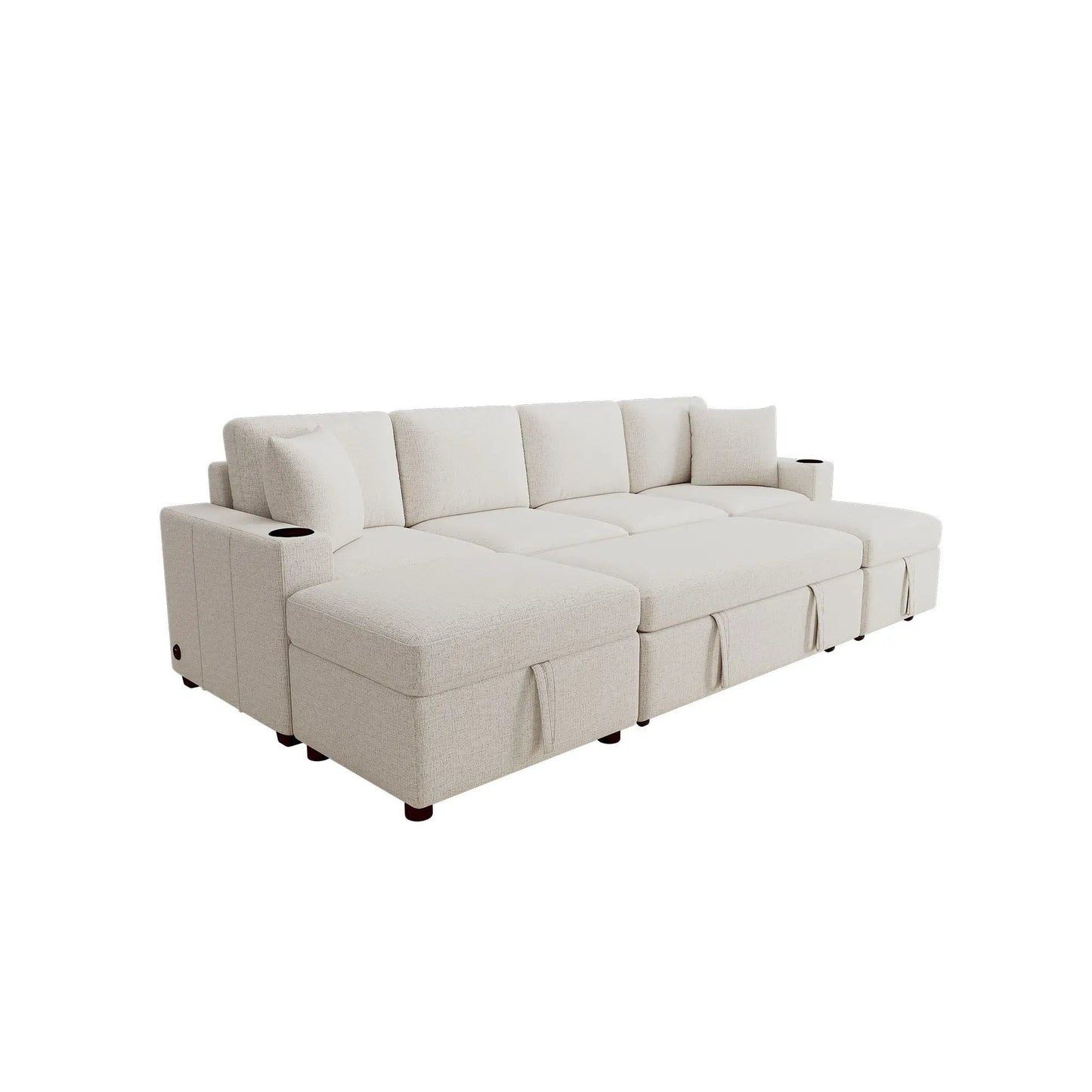 Sectional sofa beige by Unique Piece Furniture, 2-piece with cup holders and pull-out bed on Tampa Home & Garden Store