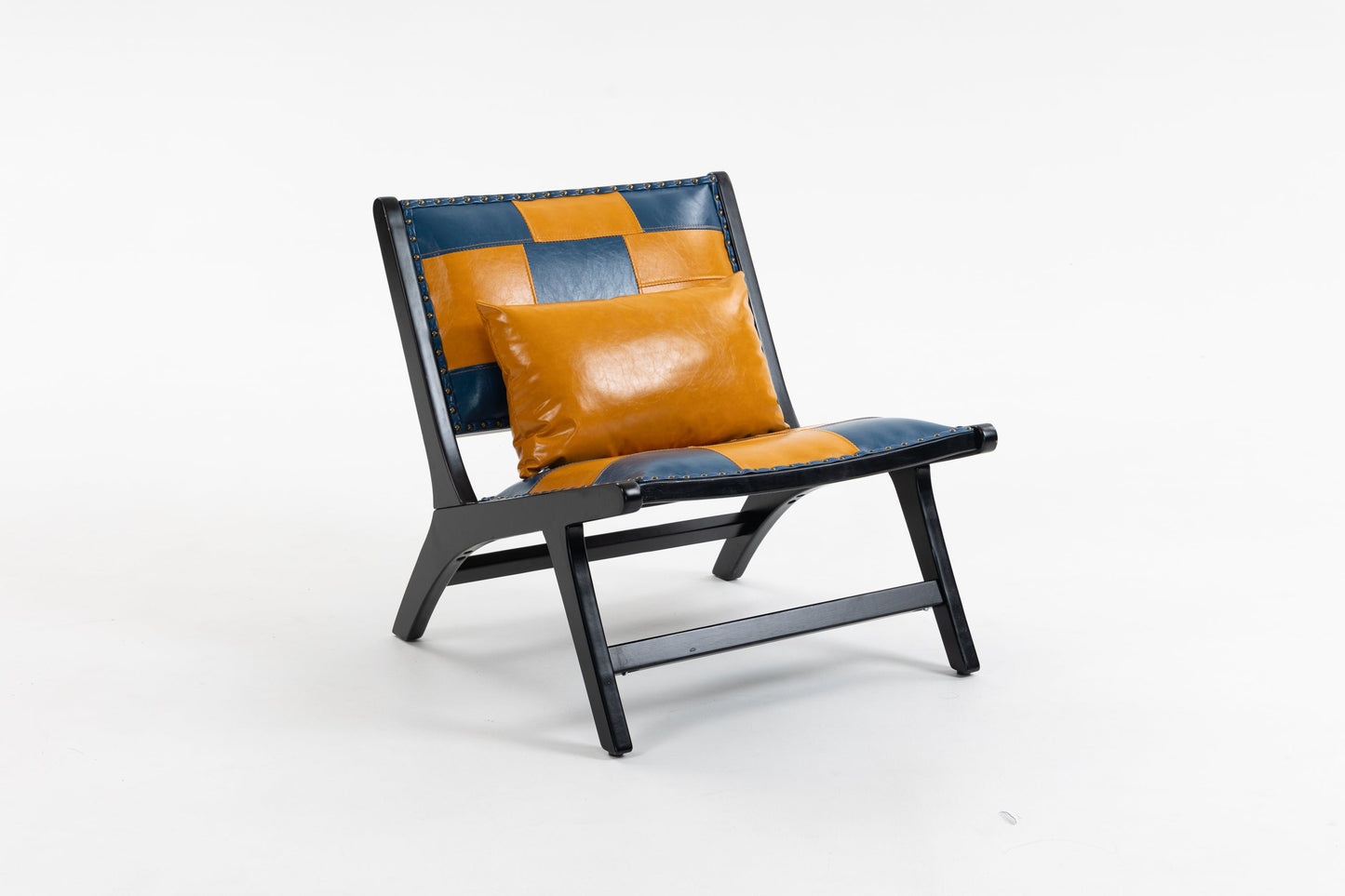 Modern Boho Accent Chair patchwork blue orange leather upholstery indoor armchair HouseOfZazla on Tampa Home & Garden Store