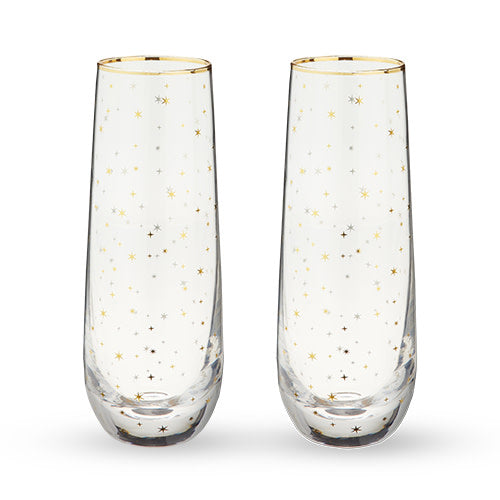 Gold Star and Celestial Stemless Champagne Flutes
