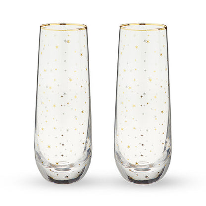 Gold Star and Celestial Stemless Champagne Flutes