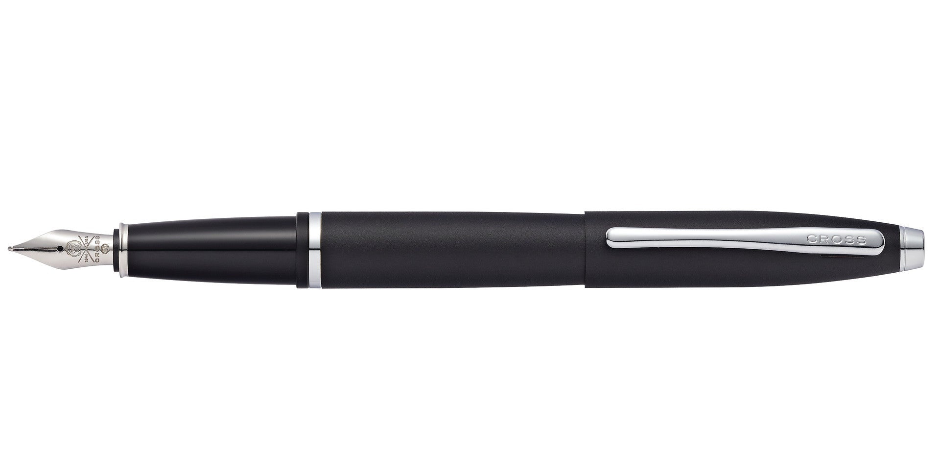 Calais Matte Black Medium Nib Fountain Pen by Cross with silver clip on Tampa Home & Garden Store