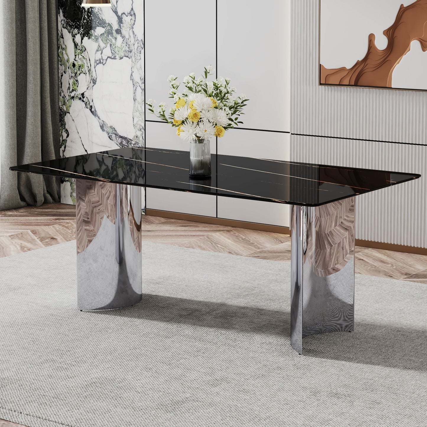 Dining table Modern Minimalist Marble Glass by HouseOfZazla with glass and metal base on Tampa Home & Garden Store