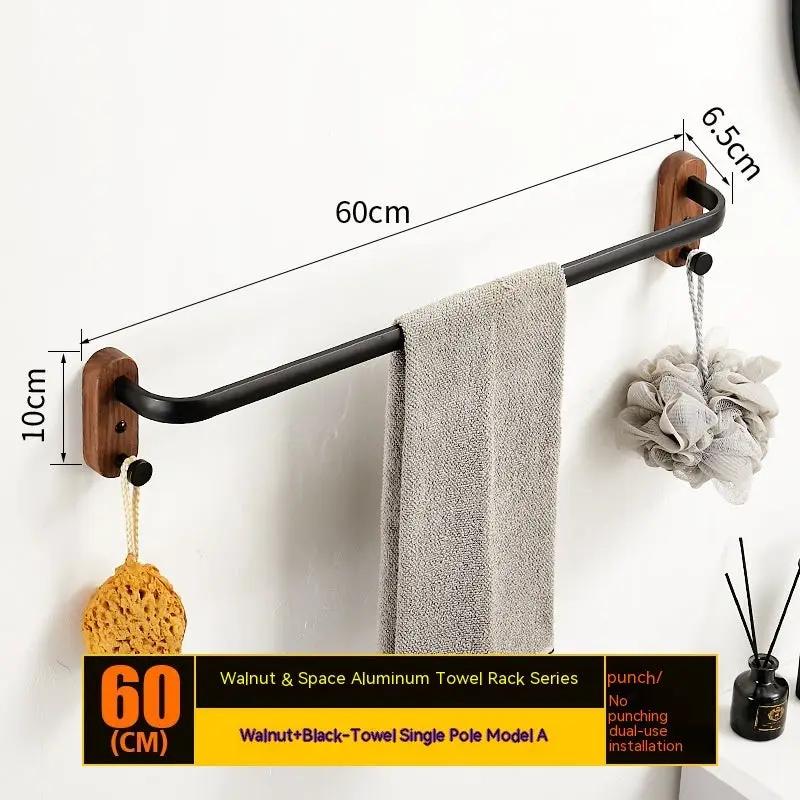 Solid Wood Towel Rack Wall Hanging walnut ends with black bar by FLIPSTYLEZLLC 60 cm on Tampa Home & Garden Store