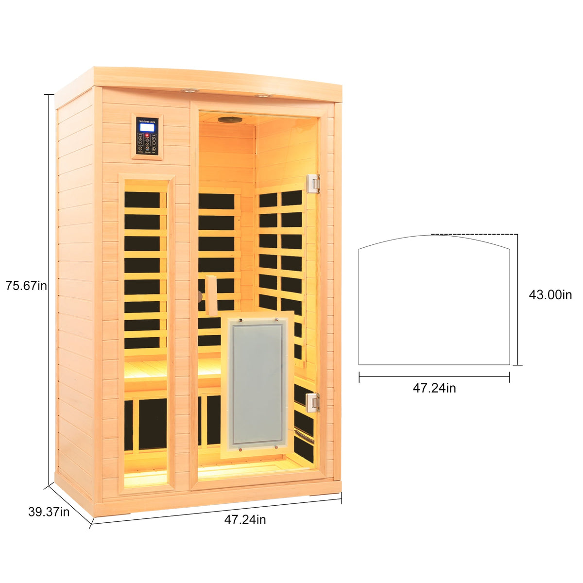 HouseOfZazla two-person hemlock wood infrared sauna with glass door, natural finish on Tampa Home & Garden Store