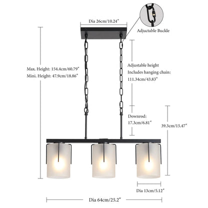 Adjustable Cylindrical Pendant Light black metal frame with three frosted glass shades Unique Piece Furniture on Tampa Home & Garden Store