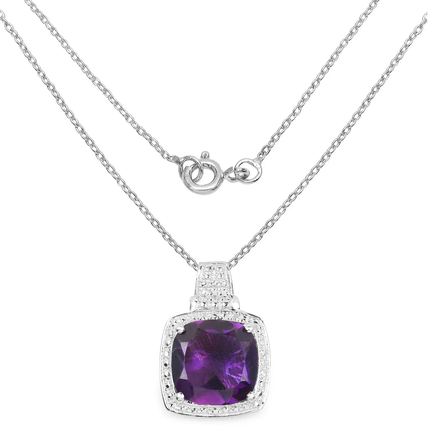 5.85 Carat Genuine Amethyst pendant in sterling silver with a pavé halo on a silver chain on Tampa Home & Garden Store