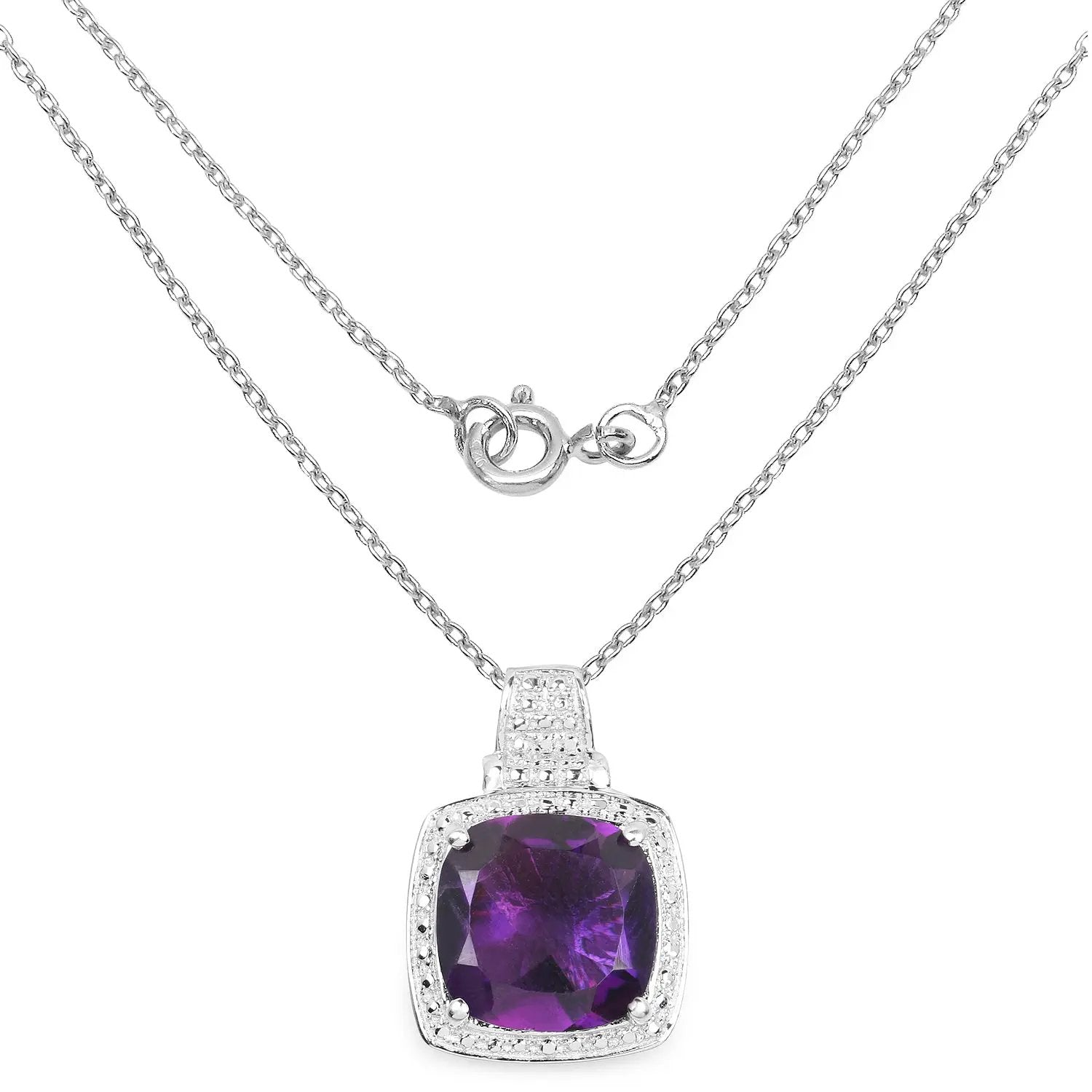 5.85 Carat Genuine Amethyst pendant in sterling silver with a pavé halo on a silver chain on Tampa Home & Garden Store