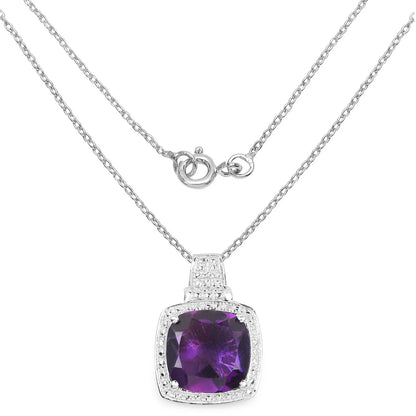 5.85 Carat Genuine Amethyst pendant in sterling silver with a pavé halo on a silver chain on Tampa Home & Garden Store