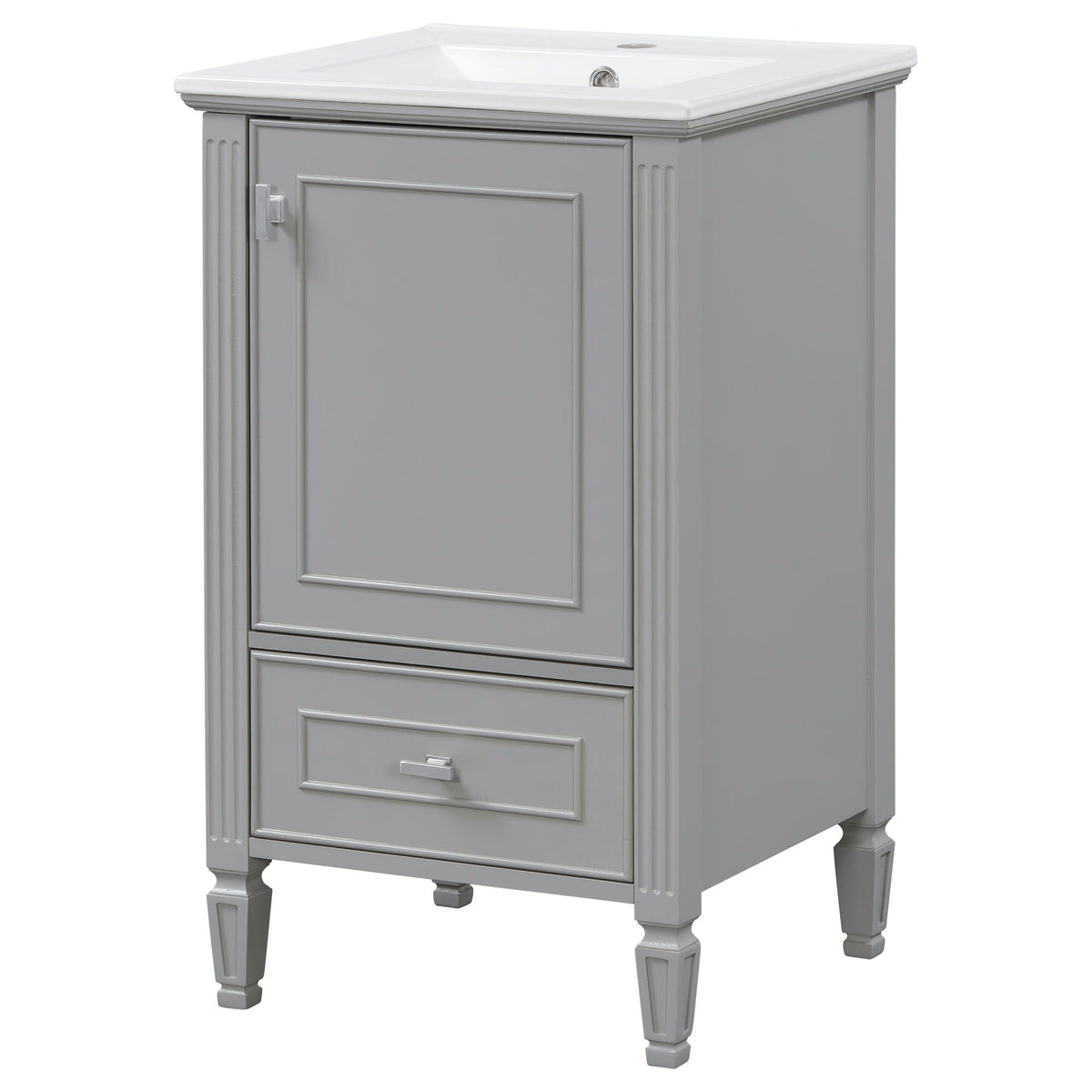 Retro gray bathroom vanity with white sink, soft-closing doors, by HouseOfZazla on Tampa Home & Garden Store