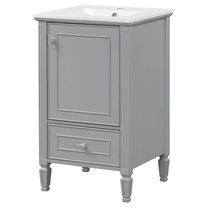Retro gray bathroom vanity with white sink, soft-closing doors, by HouseOfZazla on Tampa Home & Garden Store