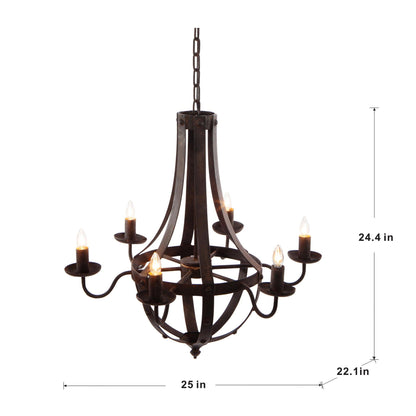 Antique 6 Light Black Iron Chandelier for Home