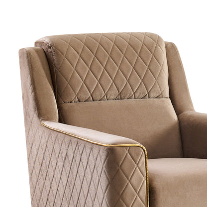 Upholstered armchair beige quilted with gold-tone trim HouseOfZazla on Tampa Home & Garden Store