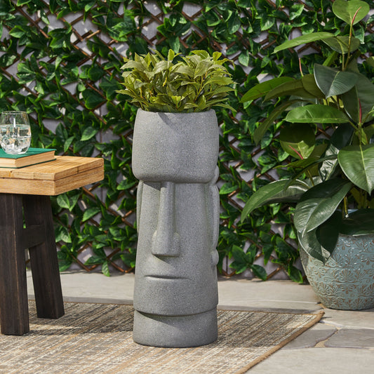 Flower Planter gray speckled concrete with lush green foliage on a wooden outdoor table on Tampa Home & Garden Store