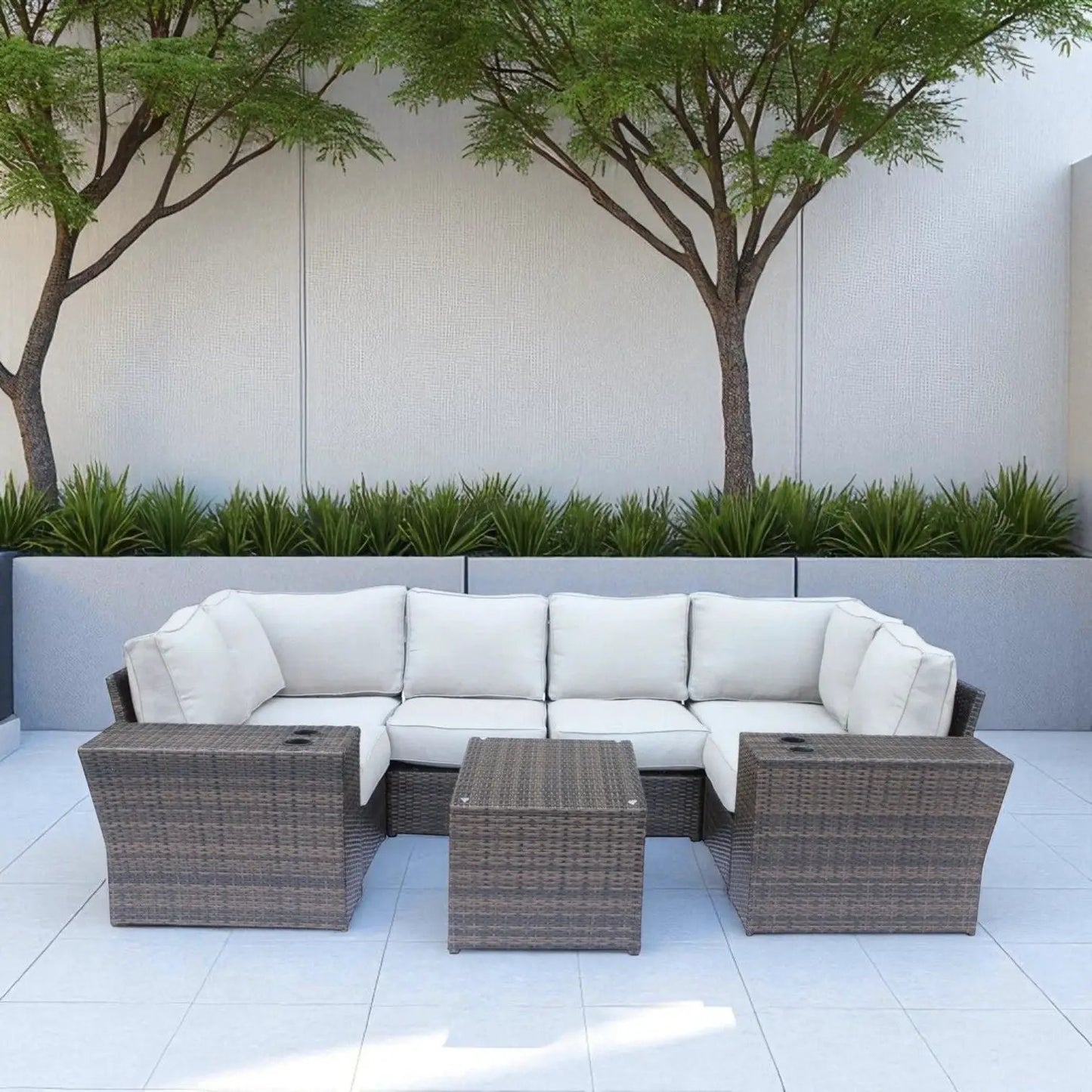 Outdoor Wicker Sectional with Weather Cushions