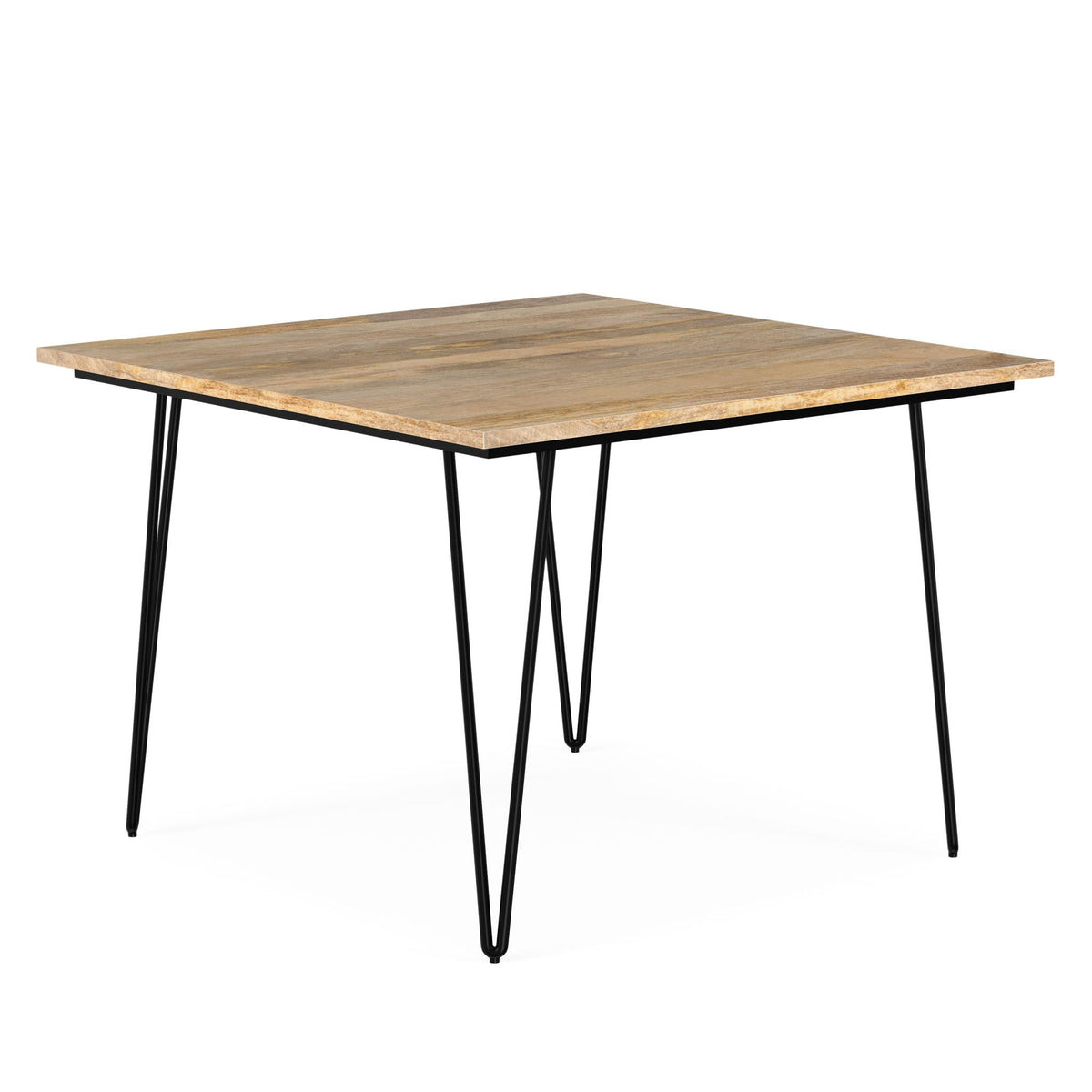 Square mango wood dining table with hairpin legs, natural finish on Tampa Home & Garden Store