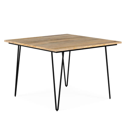 Square mango wood dining table with hairpin legs, natural finish on Tampa Home & Garden Store
