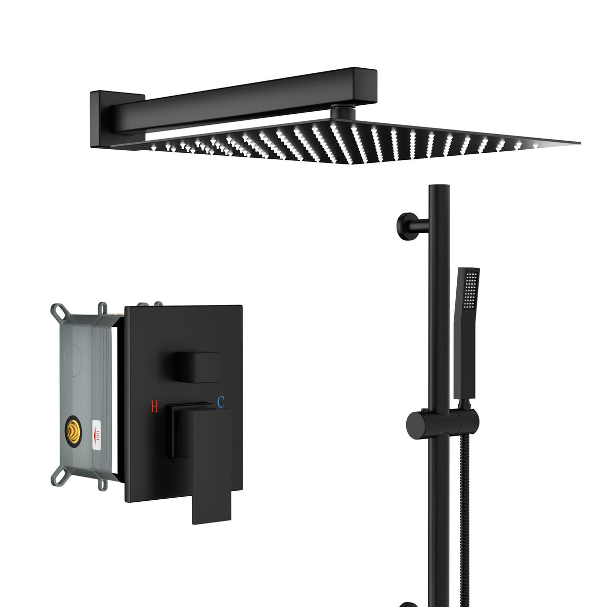 Wall Mounted Shower System with Adjustable Slide Bar Matte Black HouseOfZazla rainfall head on Tampa Home & Garden Store