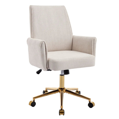 Ergonomic mid-back office chair with beige striped fabric and a gold swivel base on Tampa Home & Garden Store