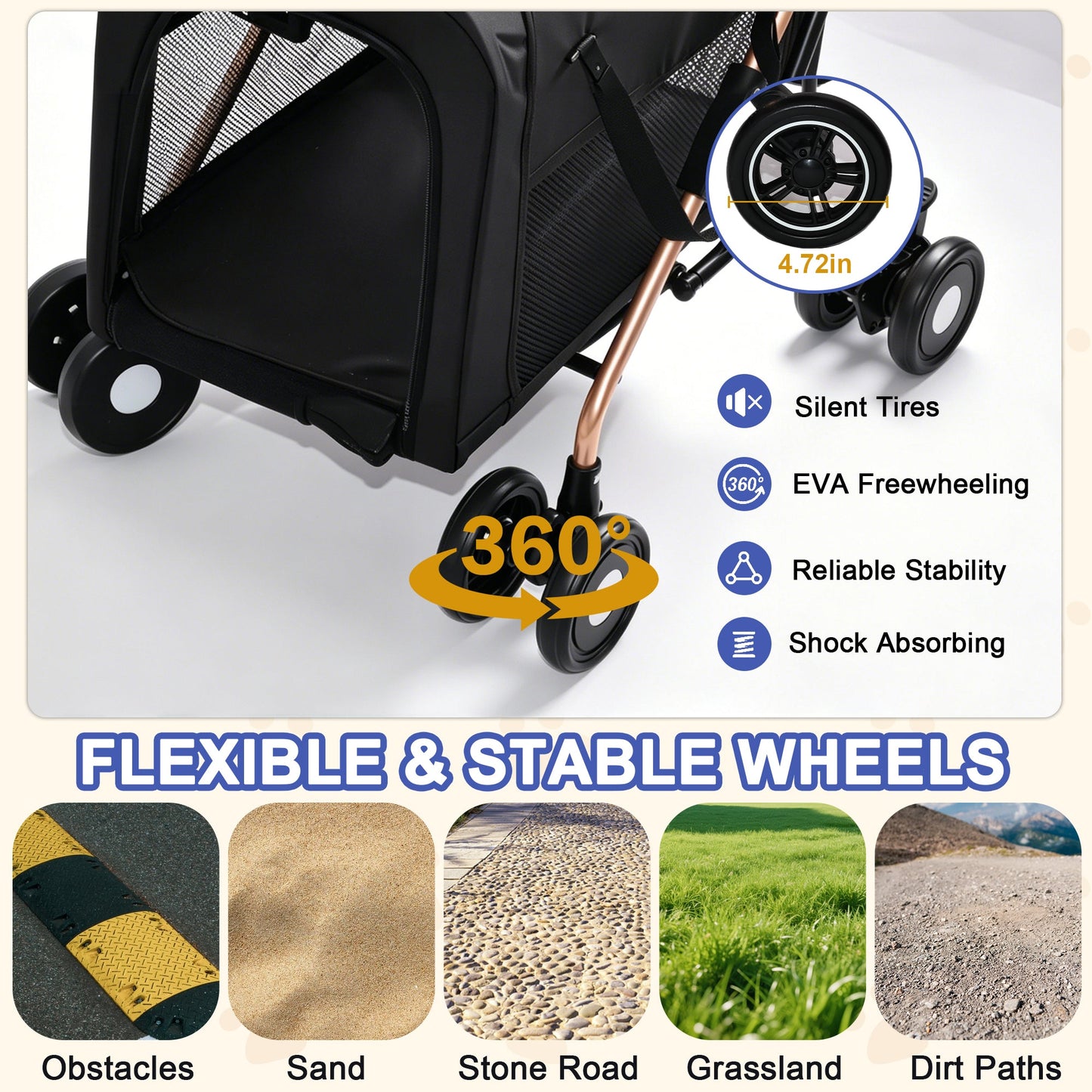 Double Pet Stroller for Small and Medium Dogs and Cats by HouseOfZazla, black fabric on Tampa Home & Garden Store