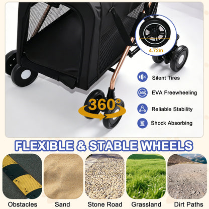 Double Pet Stroller for Small and Medium Dogs and Cats by HouseOfZazla, black fabric on Tampa Home & Garden Store