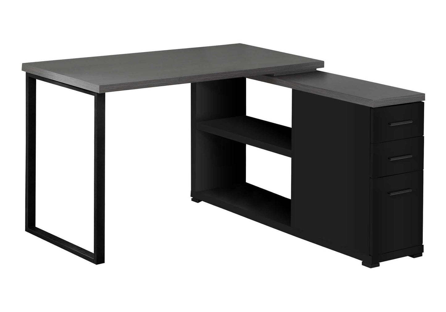 L-Shape Computer Desk with Storage Drawers in black with metal frame and 4-drawer cabinet on Tampa Home & Garden Store