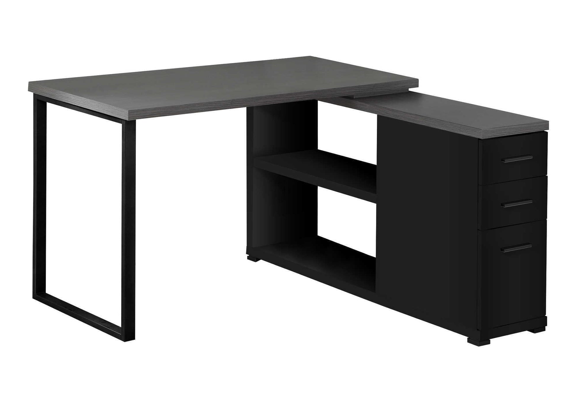 L-Shape Computer Desk with Storage Drawers in black with metal frame and 4-drawer cabinet on Tampa Home & Garden Store