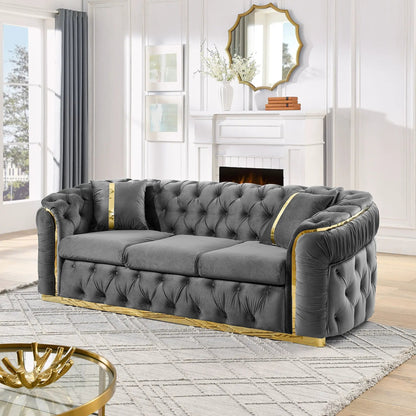 Button Tufted Chesterfield Sofa With 2 Pillows