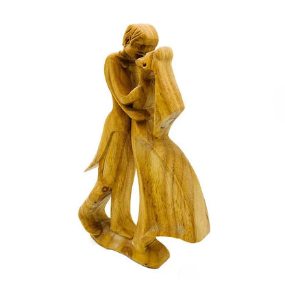 Wooden love eternal couple sculpture in natural wood finish with dancing embrace on Tampa Home & Garden Store