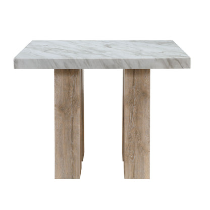 Mikha Bar Table with extra thick white marble top and brown wooden legs HouseOfZazla on Tampa Home & Garden Store