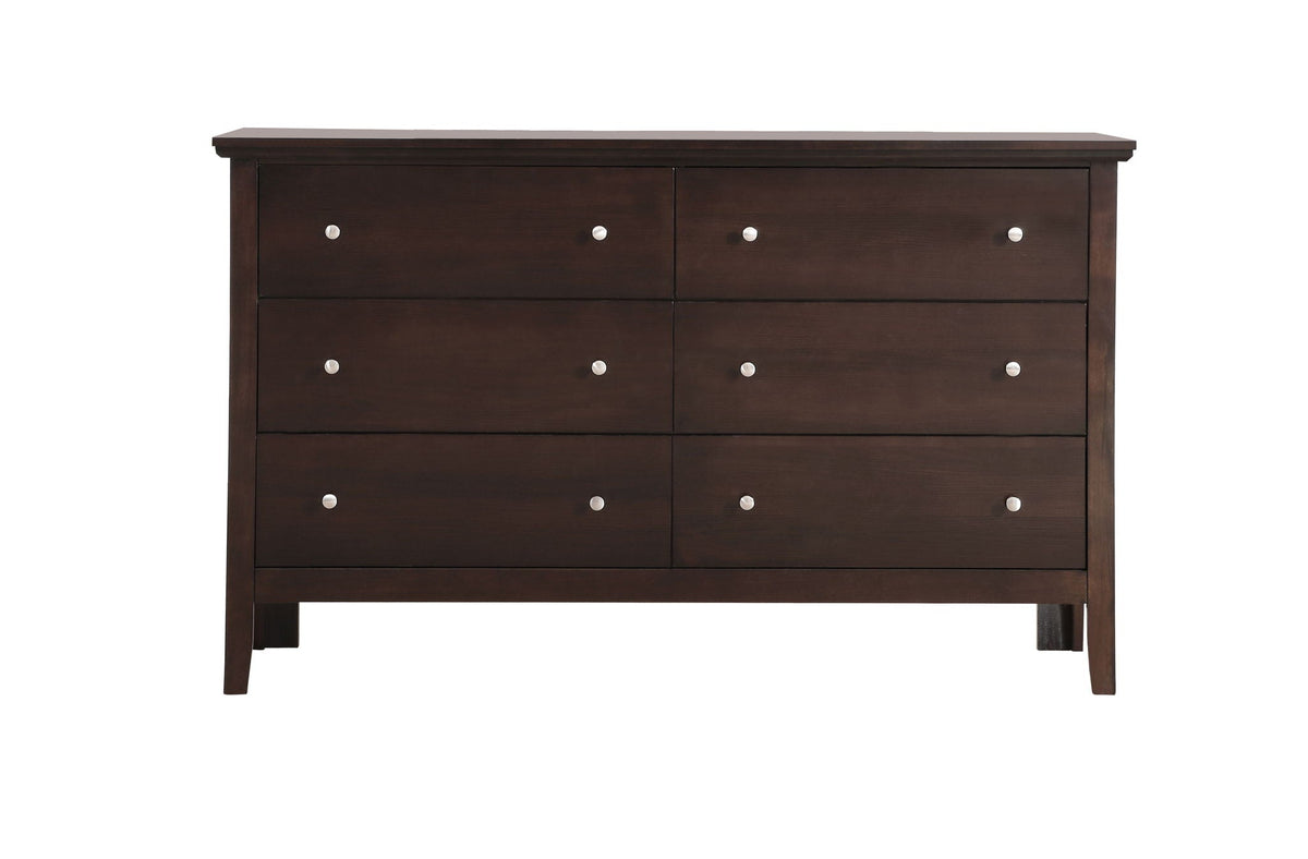 Primo dresser in dark brown with durable hardwood frame and French dovetail drawers silver knobs on Tampa Home & Garden Store