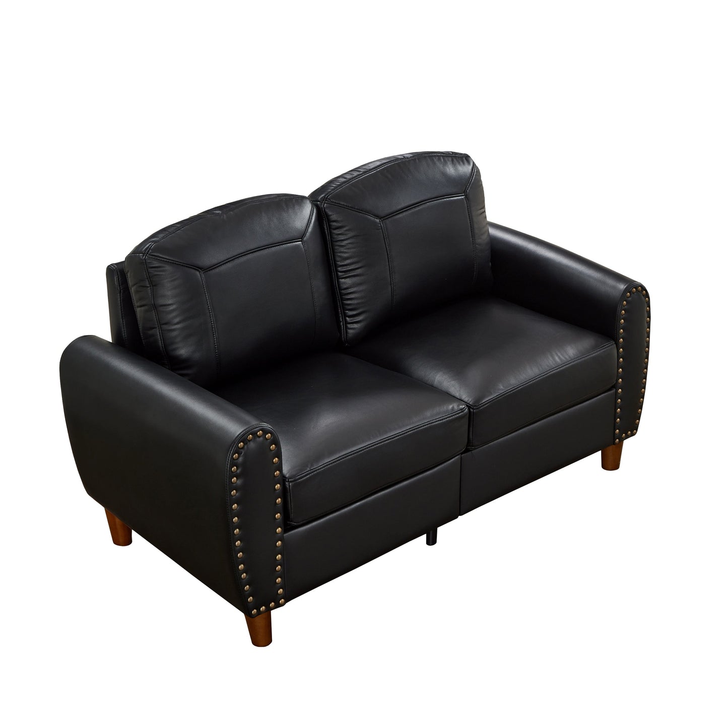 59-inch black faux leather loveseat by HouseOfZazla with studded arms and wooden legs on Tampa Home & Garden Store