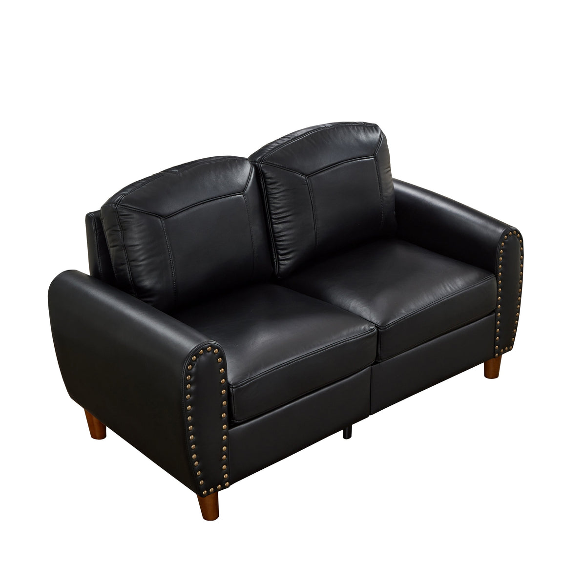 59-inch black faux leather loveseat by HouseOfZazla with studded arms and wooden legs on Tampa Home & Garden Store