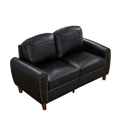 59-inch black faux leather loveseat by HouseOfZazla with studded arms and wooden legs on Tampa Home & Garden Store
