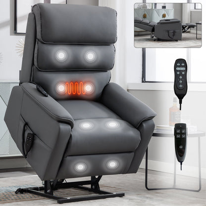 Grey cat-proof leather dual-motor power lift recliner chair by HouseOfZazla with remote on Tampa Home & Garden Store