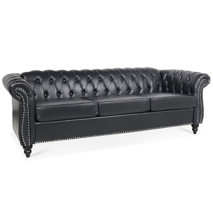 Black Chesterfield Sofa and Soft PU Rolled Arms