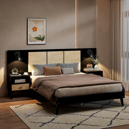 3-piece bed set: bed frame with 2 nightstands and lamps; black frame by Unique Piece Furniture on Tampa Home & Garden Store