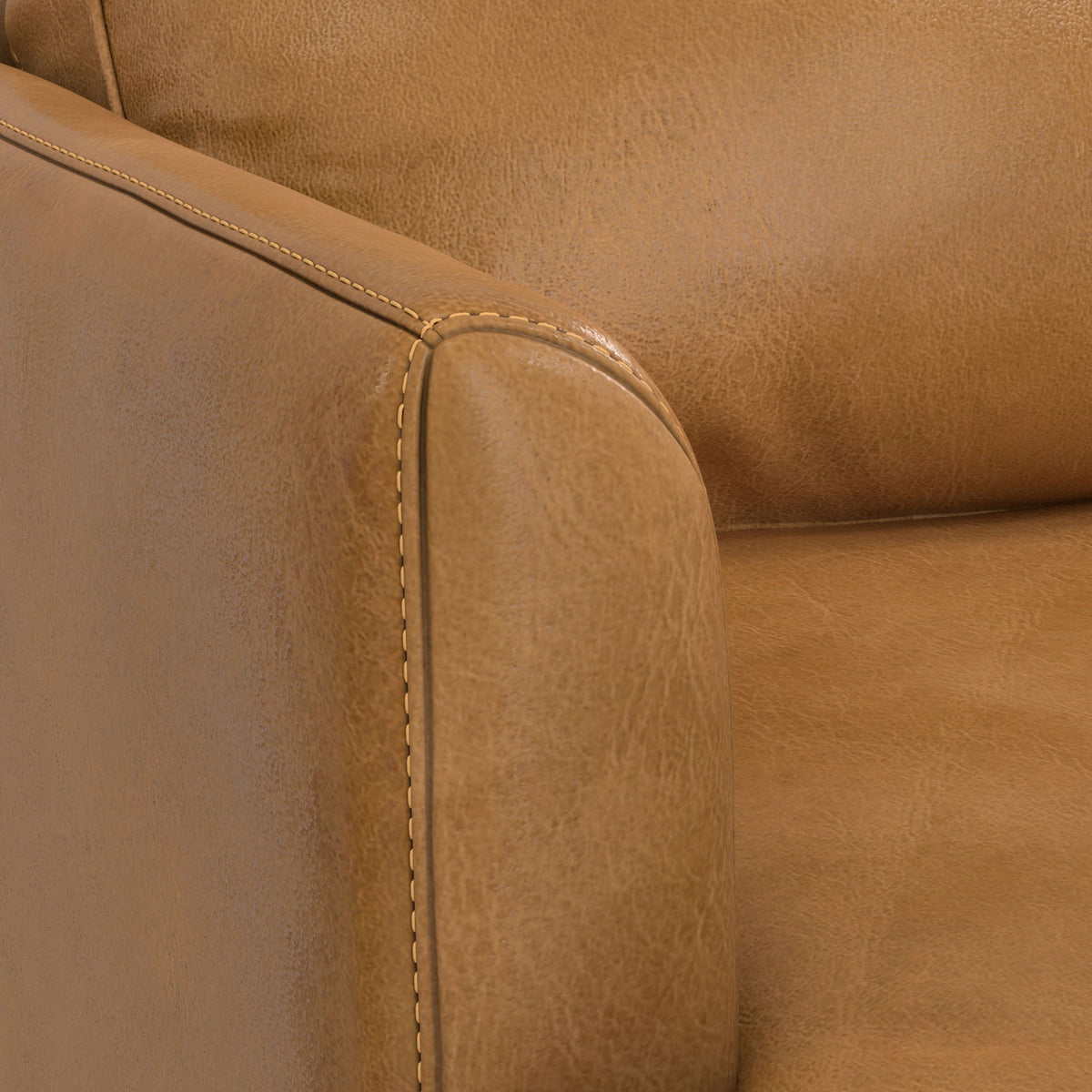 Livingston upholstered sofa in tan leather with contrast stitching by HouseOfZazla on Tampa Home & Garden Store