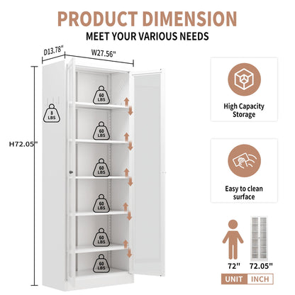 White Metal Kitchen Pantry Cabinet with Shelves