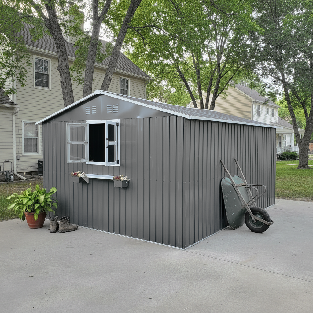 12x10 Ft Outdoor Metal Storage Shed with Windows