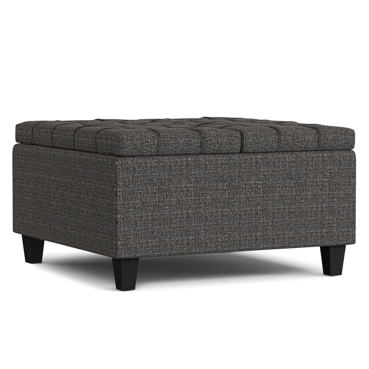 Harrison Tufted Lift Top Storage Ottoman by HouseOfZazla, charcoal tweed fabric, storage ottoman on Tampa Home & Garden Store