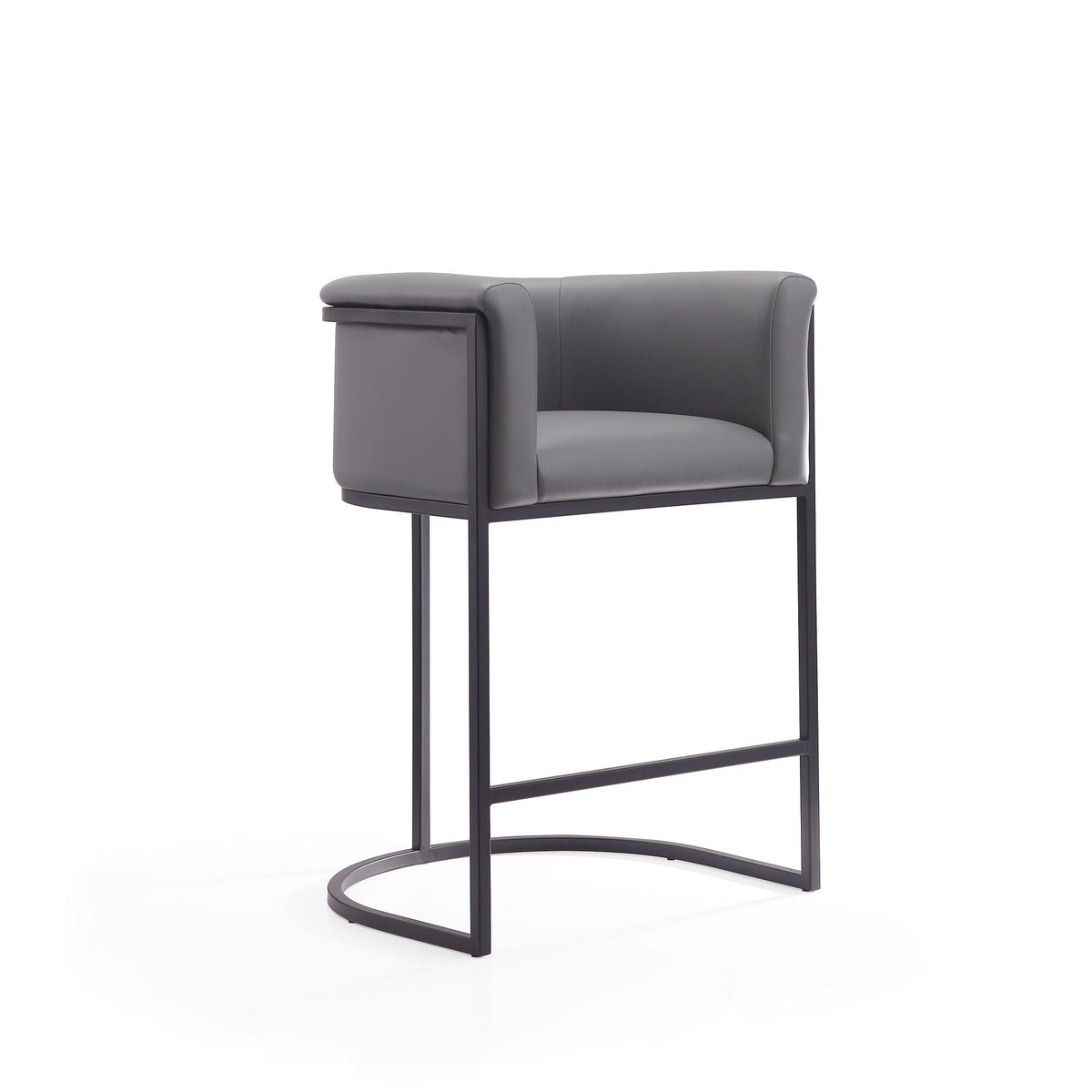 Cosmopolitan Stool by HouseOfZazla, gray upholstered seat, black metal frame on Tampa Home & Garden Store
