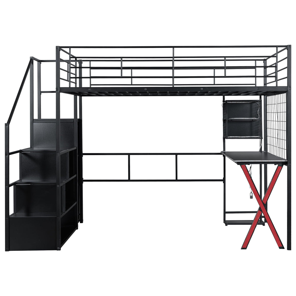 Loft bed by HouseOfZazla with work station wardrobe and storage staircase black metal frame on Tampa Home & Garden Store