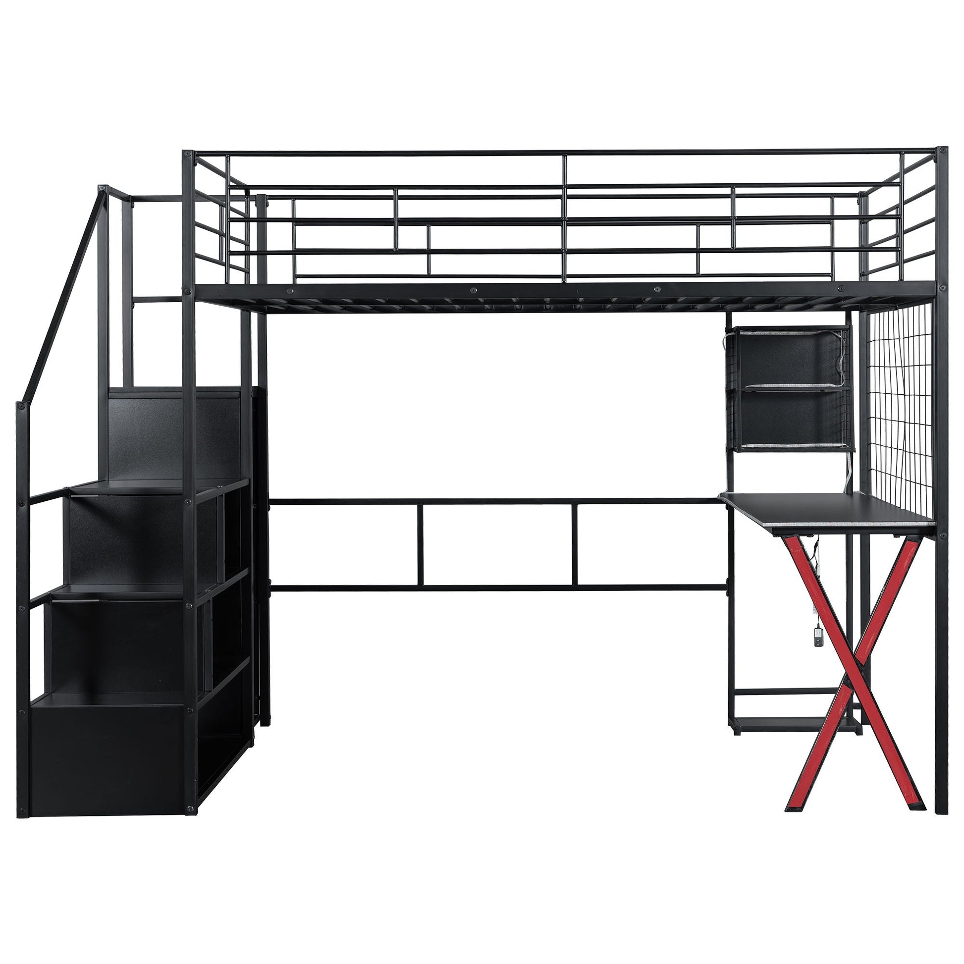 Loft bed by HouseOfZazla with work station wardrobe and storage staircase black metal frame on Tampa Home & Garden Store