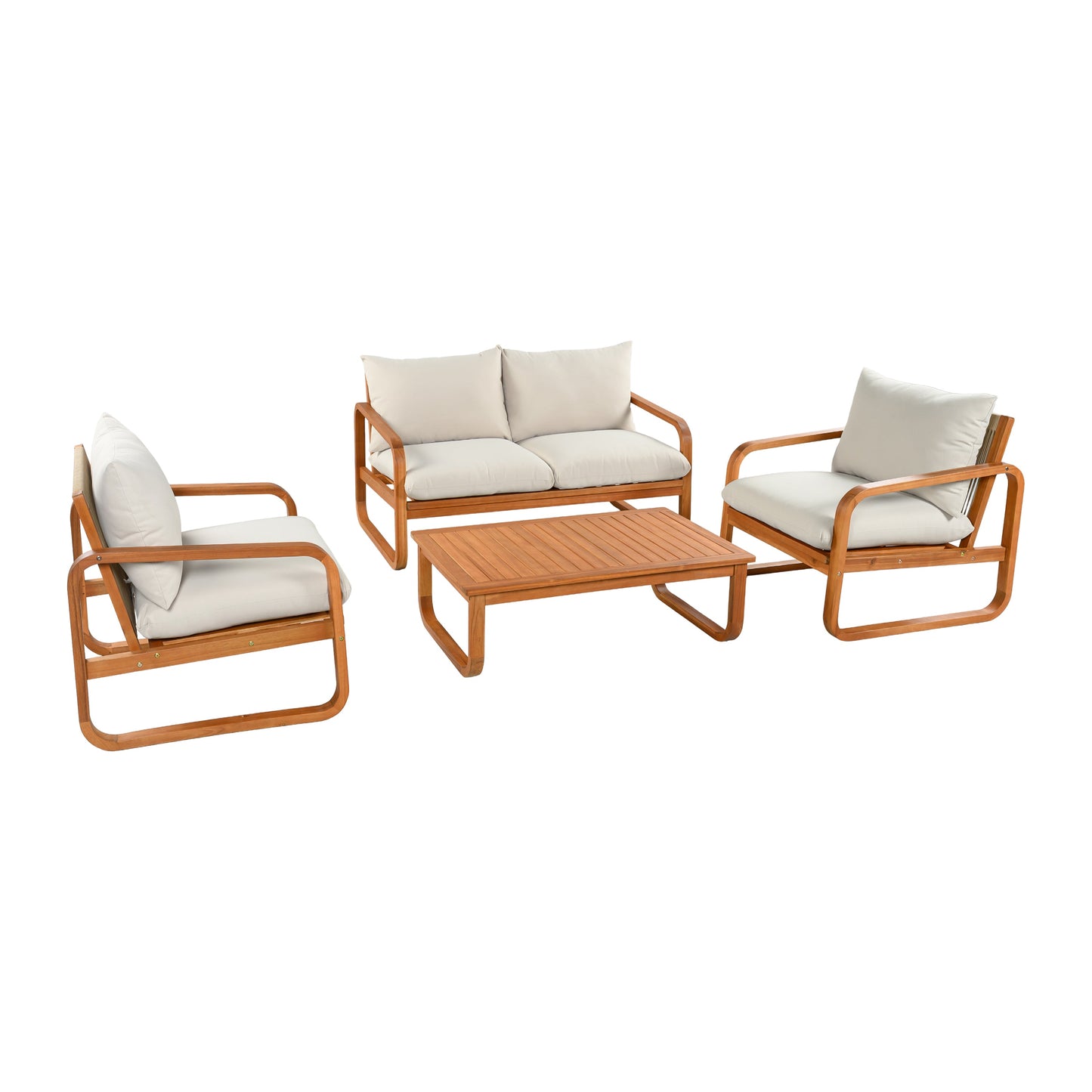 4 Piece Acacia Wood Patio Set and Thick Cushions