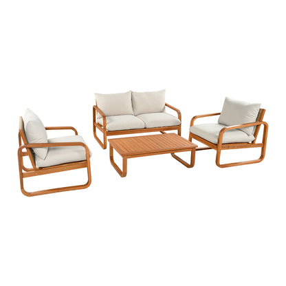 4 Piece Acacia Wood Patio Set and Thick Cushions