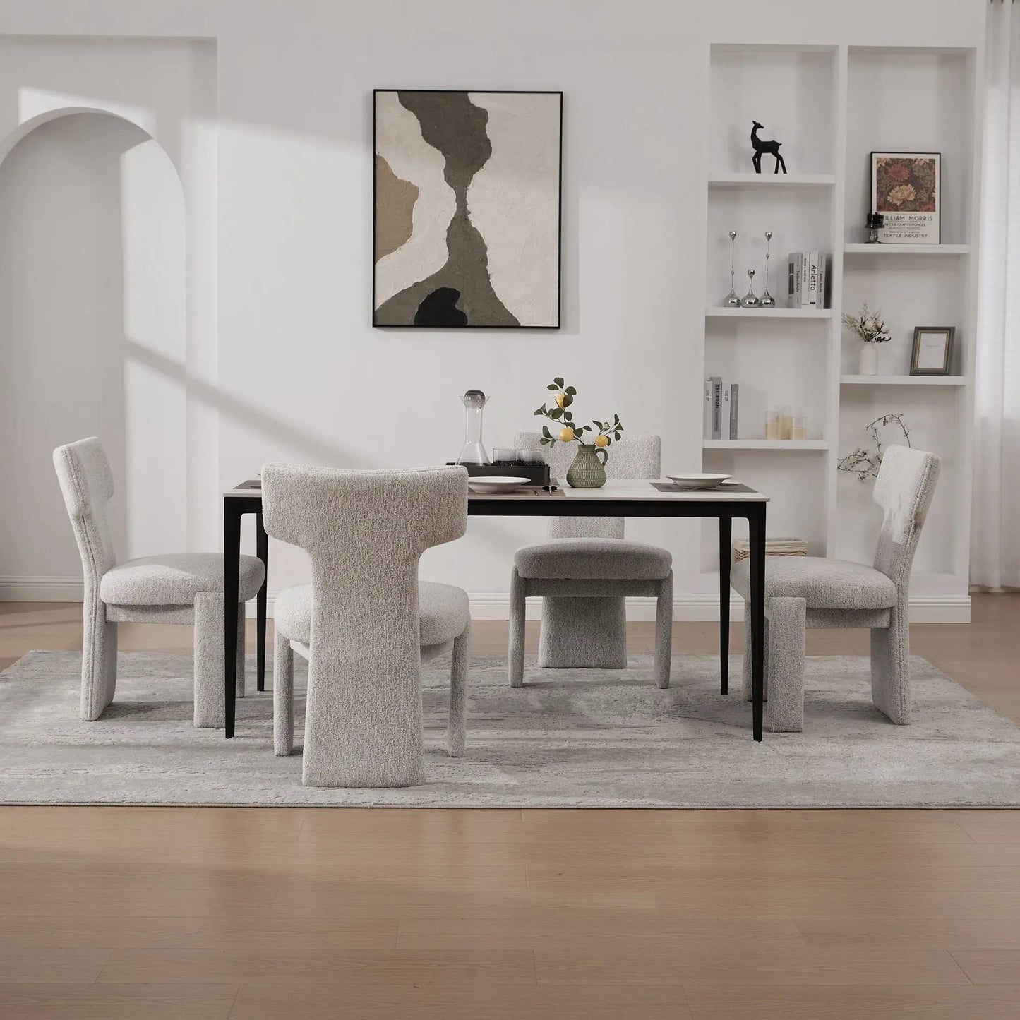 Armless curved-back accent chairs in light gray fabric around a table Unique Piece Furniture on Tampa Home & Garden Store