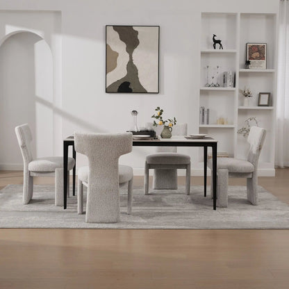 Armless curved-back accent chairs in light gray fabric around a table Unique Piece Furniture on Tampa Home & Garden Store